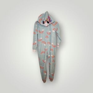 Cat & Jack Kids Blue Rainbow Unicorn One Piece sleepwear size L 10 12